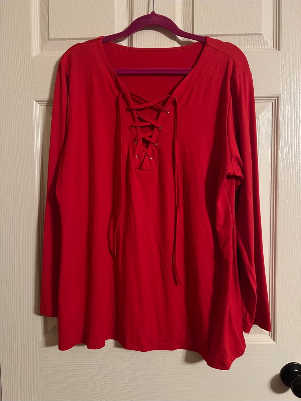 SHEIN Red Lace-Up Long Sleeve Top
